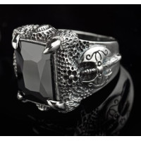 Double Axes Black Stone in Dragon Claws /Ring/